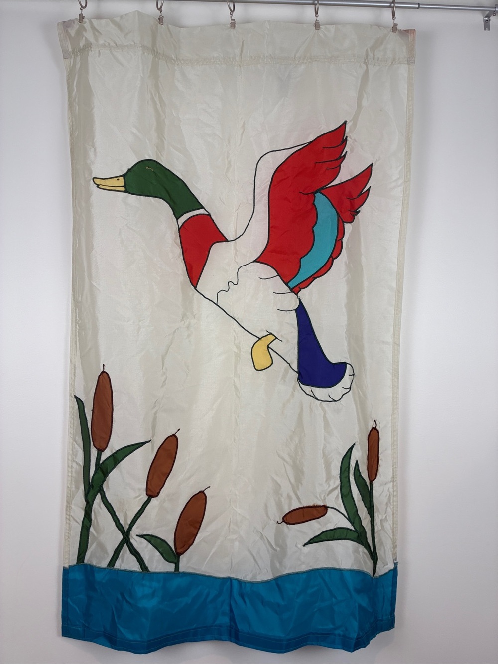 Vintage Nylon Flying Mallard Duck House Flag Large Outdoor Cabin Rustic Woodsy